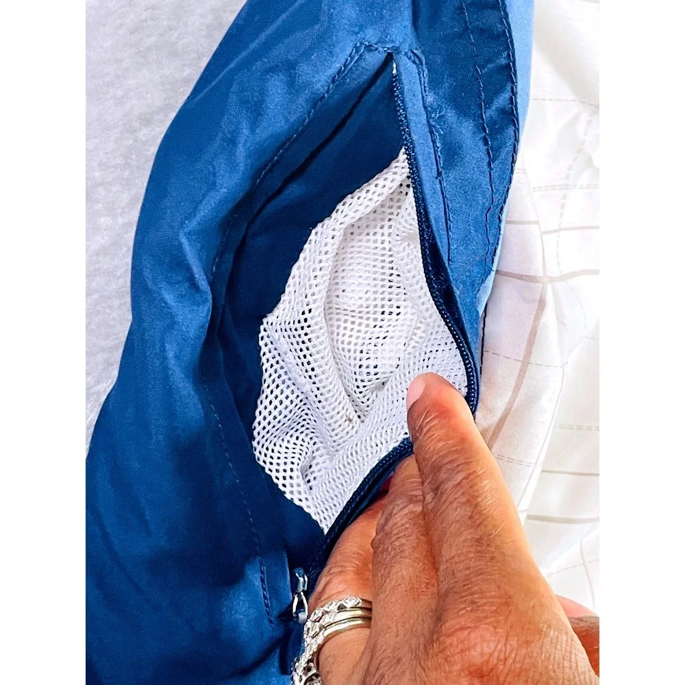Corona Extra Board Shorts Mens 34 Blue White Grid Logo Zip Pocket Swim Trunks